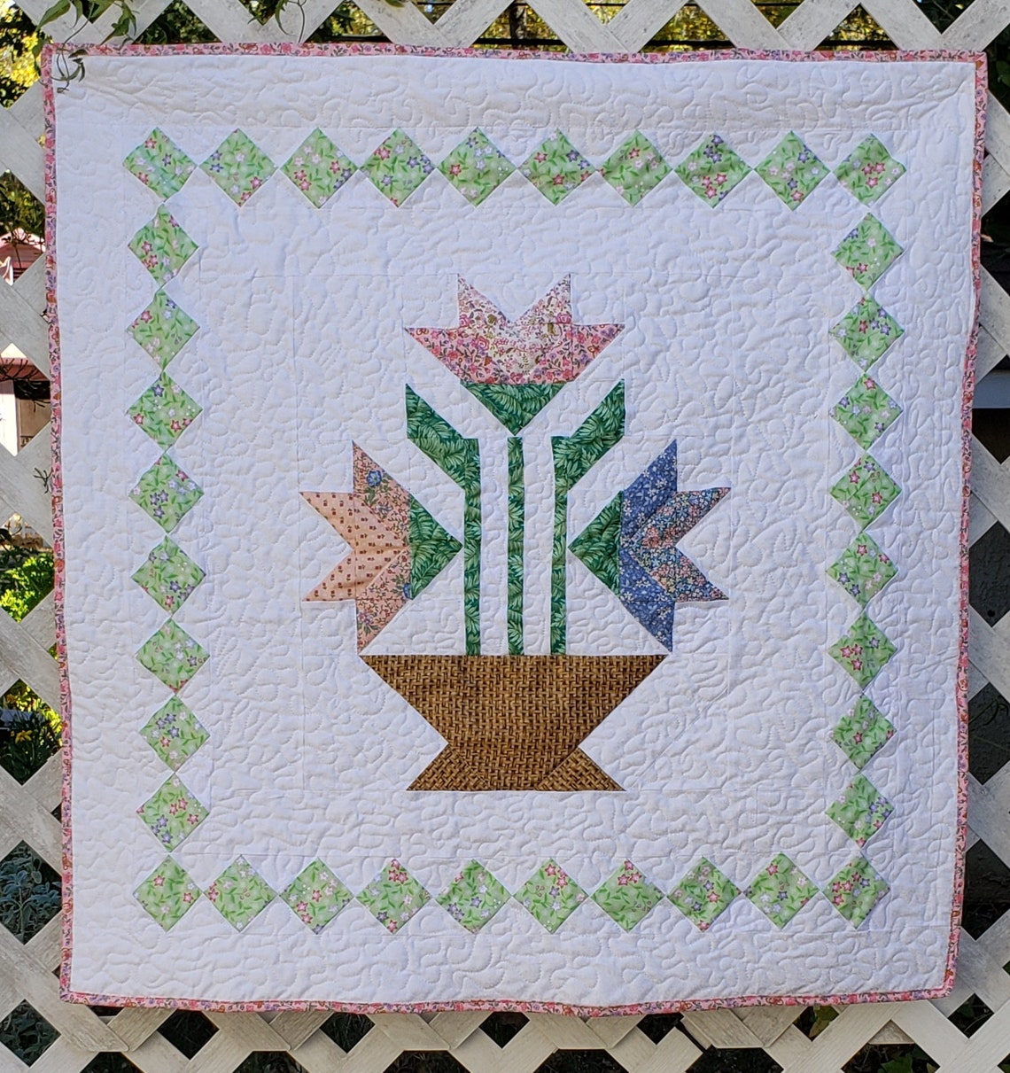 Basket of Flowers Quilt Etsy