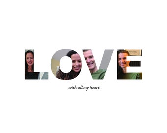 Custom Photo Collage Word Art Print, Personalized Typography Gift Choose Any Word