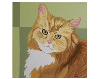 Long Hair Orange Tabby Cat Art Print, New Pet Adoption Gift for Animal Lover
