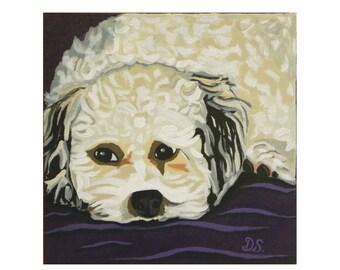 Maltese Dog Portrait Art Print, Nursery Puppy Illustration Wall Art Decor