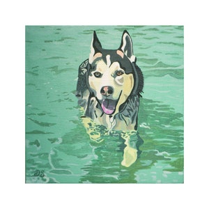 Husky Swimming color dog lover Print wall decor