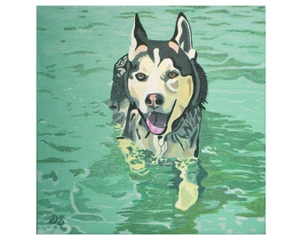 Husky Swimming color dog lover Print wall decor