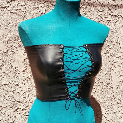 All Black Latex Laceup Top With Sleeves Etsy