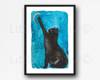 pigeon painting cat lady gifts cat print colorful painting surrealism art cat art wall decor Black cat painting print on canvas