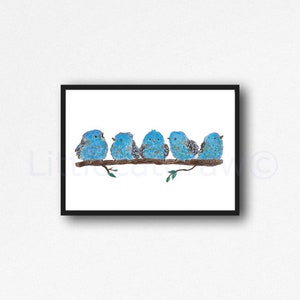 Bird Print Blue Bird Family Watercolor Painting Print Bluebirds Print Bird Wall Art Living Room Decor Wall Decor Home Decor Unframed