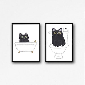 Black Cat Print Painting Print Cat Lover Gift Cat Decor Cat Set Number 9