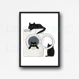 Black Cat Print Painting Art Prints Cat Art Wall Decor Cat Cats Washing Machine