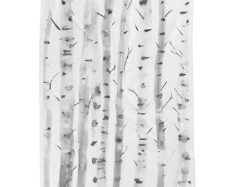 Watercolor Birch Trees Velveteen Plush Blanket by Littlecatdraw