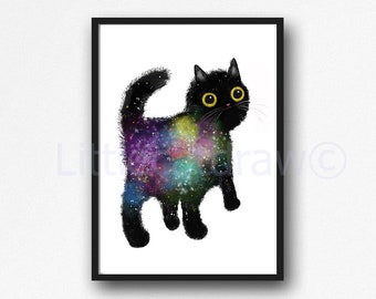 Black Cat Print Painting Print Cat Lover Gift Cat Decor Cat Art Decor Wall Art Home Decor Cat Lover Gift Unframed