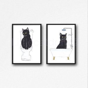 Gatto nero stampa pittura stampa regalo amante dei gatti Cat Decor Cat Art Decor Wall Art Home Decor regalo amante dei gatti senza cornice Seleziona la tua stampa Set of 2 Loo Cat