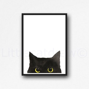 Cat Print Peeking Black Cat Painting Print Cat Art Wall Art Black Cat Decor Cat Lover Gift Art Print Unframed Poster Large Wall Art Gift image 3