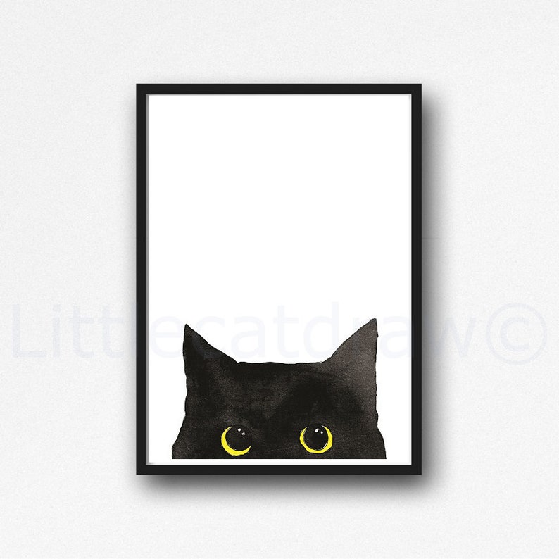 Cat Print Peeking Black Cat Painting Print Cat Art Wall Art Black Cat Decor Cat Lover Gift Art Print Unframed Poster Large Wall Art Gift image 3