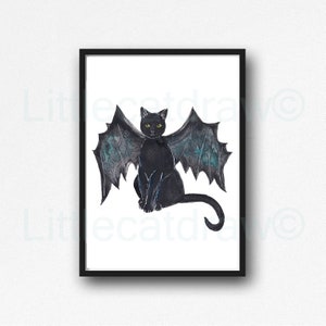 Black Cat Print Painting Print Cat Lover Gift Cat Decor Cat Art Decor Wall Art Home Decor Cat Lover Gift Unframed Select Your Print Bat Cat