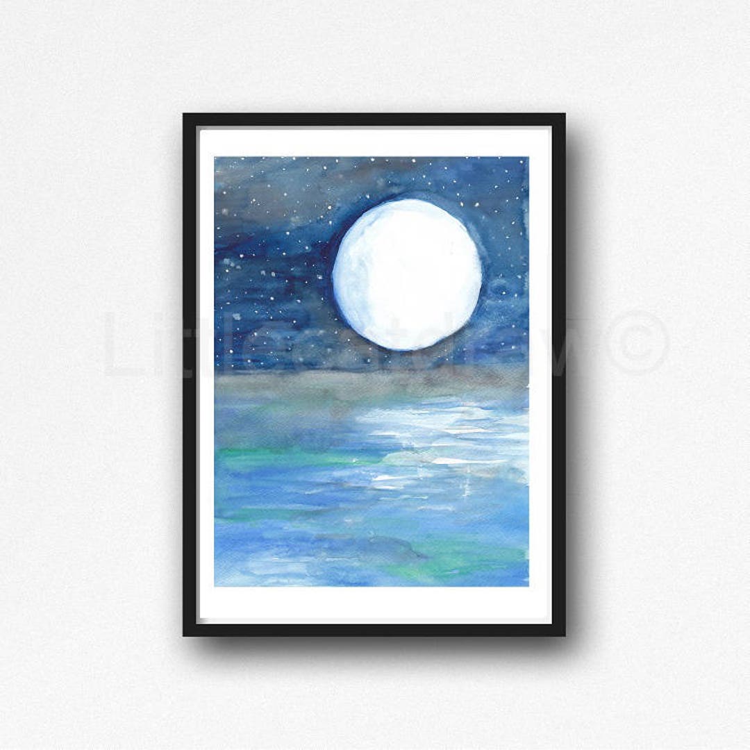 Moon River Print Landscape Watercolor Painting Print River Wall Art ...