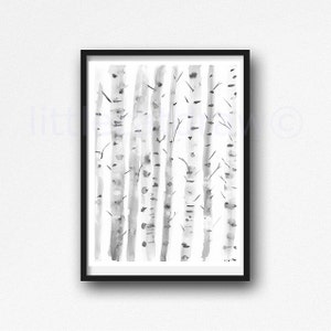 Birch Tree Print Winter Birch Trees Watercolor Painting Hygge Print Birch Tree Bedroom Wall Art Birch Print Forest Wall Decor Unframed