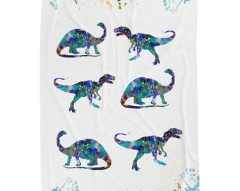 Dinosaurs Velveteen Plush Blanket by Littlecatdraw