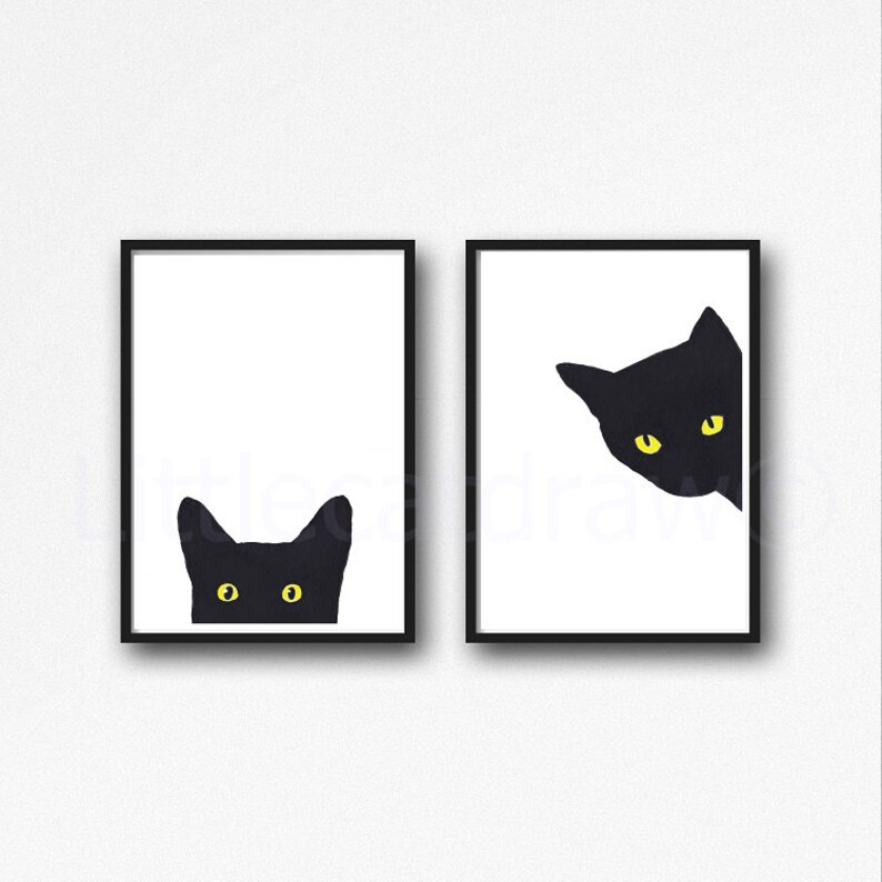 Black Cat Print Painting Print Cat Lover Gift Cat Decor Cat Etsy