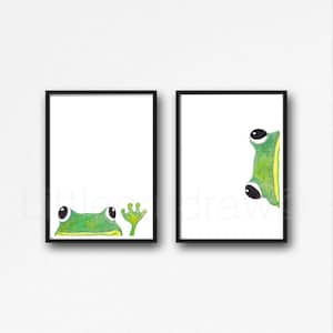 Frog Print Set of 2 Prints Peeking Watercolor Painting Print Peekaboo Animals Wall Art Wall Decor Frog Gift Art Prints Unframed Poster