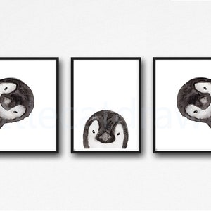 Penguin Print Set of 3 Prints Peekaboo Painting Print Peekaboo Animals Wall Art Wall Décor Penguin Gift Art Prints Unframed Poster Penguins