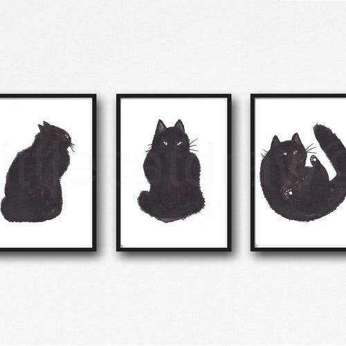 Black Cat Silhouette Print Minimalist Wall Art Cat Poster Etsy