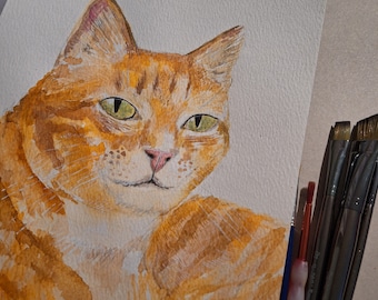 Peinture originale de chat personnalisée, portrait d'animal de compagnie, peinte à la main sur du papier aquarelle, cadeau pour amoureux des chats