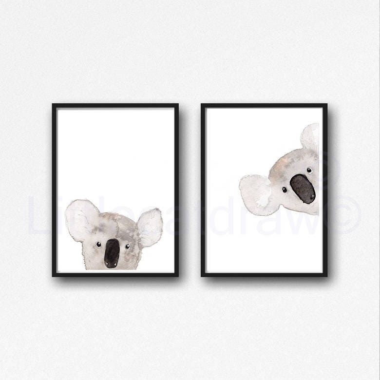 Koala Print Set of 2 Prints Peekaboo Watercolor Painting Print Etsy