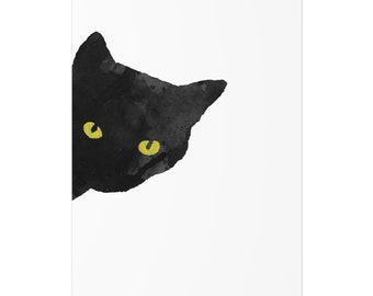 Sneaky Black Cat II Print Golden Yellow Eyes Print Poster Black Kitty Cat Cute Cat Gift Various Sizes Unframed Print Watercolour Art Print