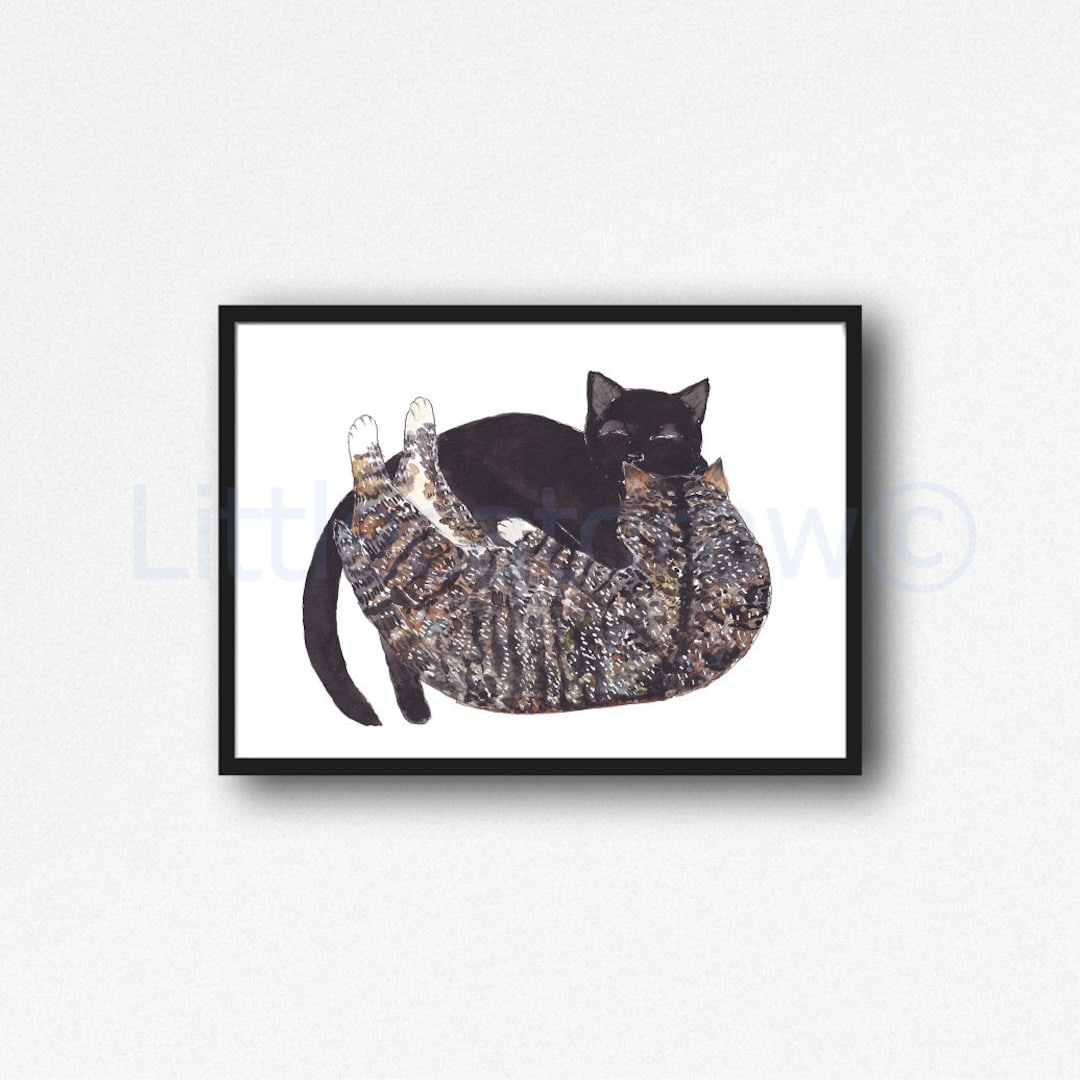 Black and Tabby Cats Cuddling Print Unframed Etsy