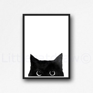 Cat Print Peeking Black Cat Painting Print Cat Art Wall Art Black Cat Decor Cat Lover Gift Art Print Unframed Poster Large Wall Art Gift image 1