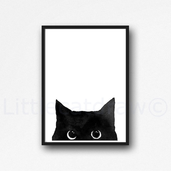 Cat Print Peeking Black Cat Painting Print Cat Art Wall Art Black Cat Decor Cat Lover Gift Art Print Unframed Poster Large Wall Art Gift