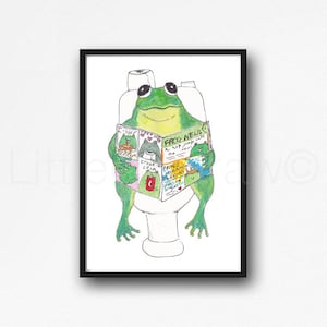 Frog Print Frog Reading The Newspaper Watercolor Painting Print Wall Art Bathroom Decor Toilet Wall Decor Art Print Frog Gift Unframed