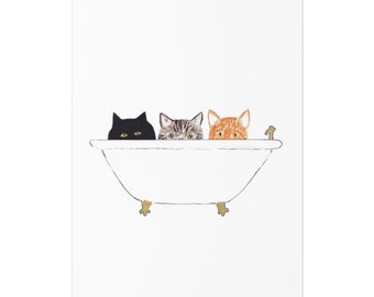 Cats having a Bubble Bath Watercolor Painting Print Wall Art Bathroom Décor Bathtub Bath Tub Wall Decor Art Print Cat Lover Gift Unframed