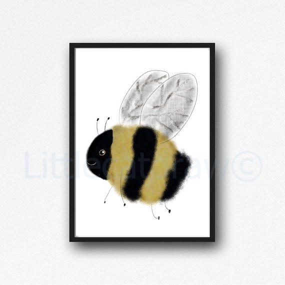 Fuzzy Fluffy Bumble Bee Print Unframed - Etsy