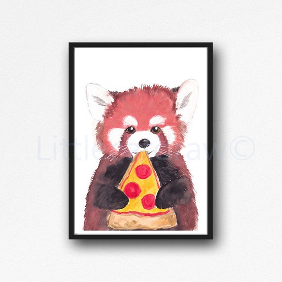 Begrænse Underlegen at tilføje Red Panda Print Red Panda Eating Pizza Watercolor Painting - Etsy