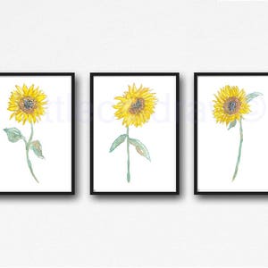 Sunflower Painting Print Set Of 3 Watercolor Print Floral Wall Decor Flower Sun Flower Home Decor 3 Art Prints Wall Art Unframed