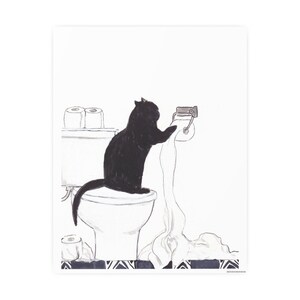 Black Cat Plays with Toilet Paper Art Print Watercolor Art Bathroom Wall Art Cat Wall Art Cat Lover Gift Unframed Poster image 3