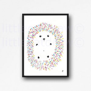 RainbowHedgehog Illustration Hedgehog Art Print Wall Art Bedroom Décor Woodland Animal Drawing Cute Kids Wall Poster Unframed