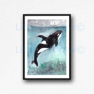 Killer Whale Orca Print Art Nautical Decor Wall Decor Beach Art Gift Unframed