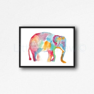 Elephant Print Rainbow Elephant Watercolor Painting Print Living Room Decor Safari Animal Wall Art Elephant Gifts Elephant Decor Unframed