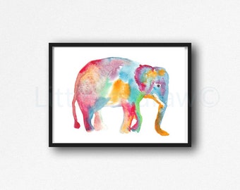 Elephant Print Rainbow Elephant Watercolor Painting Print Living Room Decor Safari Animal Wall Art Elephant Gifts Elephant Decor Unframed