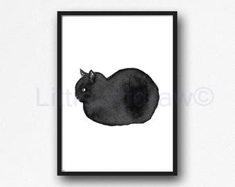 Cat Print Loaf Cat Watercolor Painting Print Kitten Black Cat Wall Art Cat Lover Gift Art Print Wall Decor Cat Decor Cat Lady Gift Unframed