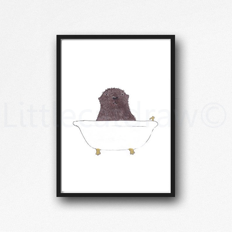 Otter Print Bath Time Otter Watercolor Painting Print Art Bathroom Decor Bathtub Bath Tub Wall Decor Art Print Otter Lover Gift Unframed image 1