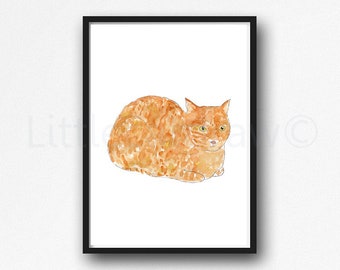 Cat Print Ginger Loaf Cat Watercolor Painting Print Orange Tabby Cat Lover Gift Art Print Wall Decor Cat Decor Cat Lady Gift Unframed