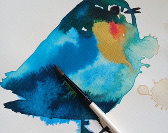 Peinture originale d'oiseau bleu, unique en son genre, peinture oiseau, peinture pas une impression, cadeau pour amateur d'oiseaux, aquarelle