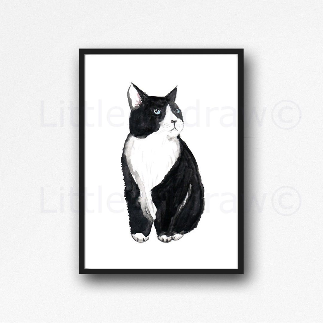 Tuxedo Cat Print Watercolor Painting Print Cat Wall Art Wall Decor Cat ...