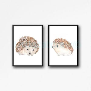 Hedgehog Print Hedgehog Woodland Animal Set of 2 Watercolor Painting Prints Wall Art Home Posters Hedgehog Gift Art Print Unframed