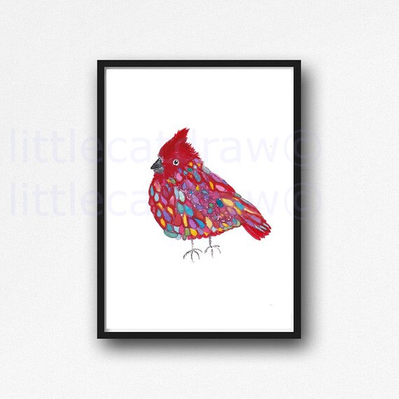 Red Cardinal Bird Print Watercolor Painting Print Wall Art Etsy