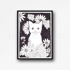 Black Cat Print Painting Print Cat Lover Gift Cat Decor Cat Art Decor Wall Art Home Decor Cat Lover Gift Unframed Select Your Print Flower Cat