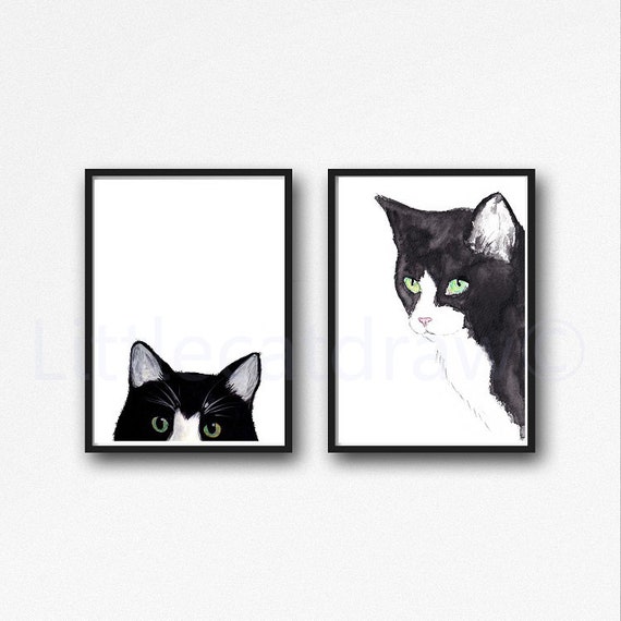 Black and White Cat Print Fine Art Giclee Print Tuxedo Cat Lover Gifts Cat Print