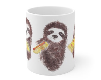 Food Lover Sloths Littlecatdraw Ceramic Mug 11oz Sloth Watercolor Mug Sloth LOVER gift Animal Art Print Mug